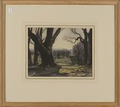 Claude Muncaster, View from the Old Fifth Tee, Cowdray, watercolour over pencil traces