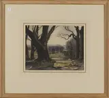 Claude Muncaster, View from the Old Fifth Tee, Cowdray, watercolour over pencil traces
