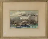 Sybil Mullen Glover, Harbour Scene, probably Devon or Cornwall, watercolour