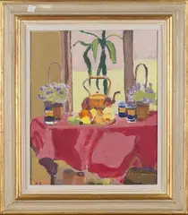 Still Life with Fruit, Flowers, Kettle and Jars by Martin Paterson, oil on canvas laid on board, sold Jun 2017