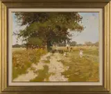John Haskins, Country Walk, oil on board