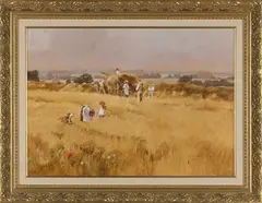 John Haskins, Harvest at Meppershall, Beds, oil on board