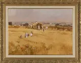 John Haskins, Harvest at Meppershall, Beds, oil on board