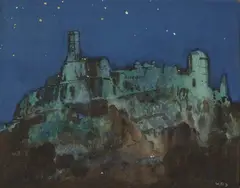Kenneth Denton Shoesmith, Hilltop Castle at Night, watercolour with gouache
