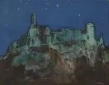 Kenneth Denton Shoesmith, Hilltop Castle at Night, watercolour with gouache