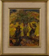 Almond Pickers by Leszek Tadeusz Muszynski, oil on board, sold Jun 2017