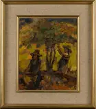 Leszek Tadeusz Muszynski, Almond Pickers, oil on board