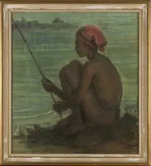 V.S. Gurjar, Young Fisherman at the Water's Edge, pastel