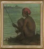 V.S. Gurjar, Young Fisherman at the Water's Edge, pastel