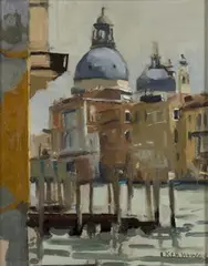 Ken Howard, View of the Domes of Santa Maria della Salute, Venice, oil on canvas-board