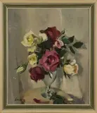 Edward Wesson, Still Life of a Vase of Roses, oil on canvas-board