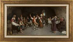 Rodolfo Agresti, Festive Scene with Musicians and Dancers, oil on canvas
