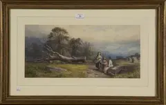 Henry Andrew Harper, Rural Figures in Conversation in a Landscape, 1886, watercolour heightened with gouache