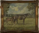 Molly Maurice Latham, Horse and Pony in a Landscape, oil on canvas