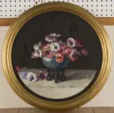 Elizabeth King, Anemones, tondo watercolour