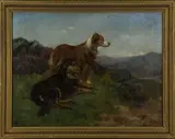 Wright Barker, Two Collie Dogs in a Highland Landscape, oil on canvas