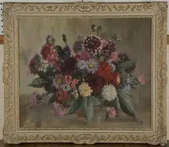 Alexei Nikolsky, Still Life of Dahlias, Chrysanthemums and other Flowers, 1957, oil on canvas