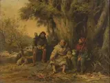 Frank Moss Bennett, Robin Hood and his Merry Men cooking Fish on a Camp Fire in Sherwood Forest