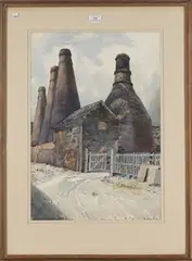 Reginald George Haggar, Acme Marls, Bournes Bank, Burslem' (View of the Kilns), watercolour