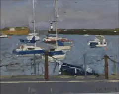 Ken Howard, Newlyn High Water, 2014, oil on canvas-board