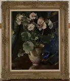 Colin Cairness Clinton Campbell, Still Life Study of Primula Malacoides in a Terracotta Pot, oil on metal panel