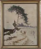 Edward Frederick Ertz, View of a Farm under Snow, oil on canvas