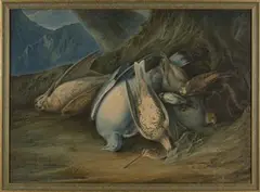 P. Syme, Fallen Gamebirds in a Naturalistic Setting, watercolour