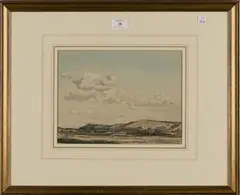 Claude Muncaster, View of Chanctonbury, Watersfield Marshes, watercolour and ink