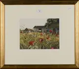 Paul Evans, Afternoon Shadows, Alciston, watercolour and gouache