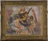Philip Naviasky, Mother playing a Guitar with her Three Children, oil on canvas