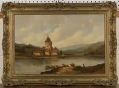 Alfred Vickers, Continental Lake View, oil on canvas