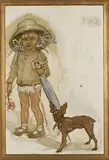 Fernando Calderón, Street Child with Dog, oil on board