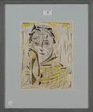 Audrey Pilkington, The Checked Overcoat, mixed media