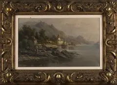A. Toldt, Continental River Scene, oil on canvas