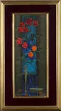 Pierre Boudet, Petites Roses Rouges sur Fond Bleu, oil on board