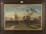 Edwina Lara, View of a Muddy Farm Track at Sunset, oil on canvas