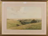 Gerald Ackermann, Arundel Castle from the Downs, watercolour and pencil