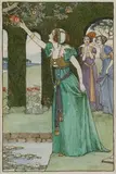 Millicent Sowerby, Maiden reaching for an Apple, possibly about to plunge into a Pond to the Consternation of her Companions, early/mid-20th Century pen, ink and watercolour