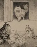 Louis Wain, Four Giant Domestic Cats and a Small Girl