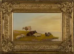 Thomas Francis Wainewright, Cattle and Sheep resting by an Estuary, 1870, oil on canvas