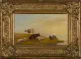 Thomas Francis Wainewright, Cattle and Sheep resting by an Estuary, 1870, oil on canvas