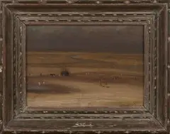 Beach Scene at Low Tide by Louis Montaigu, oil on panel, sold Sep 2016