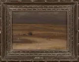 Louis Montaigu, Beach Scene at Low Tide, oil on panel