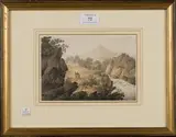 Joseph Francis Burrell, Continental River Landscape with Figures, watercolour