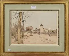 Paul Émile Lecomte, La Route du Village, watercolour