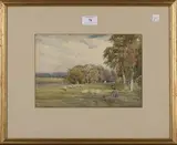 Charles James Adams, Sheep grazing by a River, watercolour