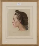 William Dennis Dring, Head and Shoulders Portrait of a Lady in Profile, pastel