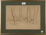 Roger Fry, Driveway to a House, watercolour and ink