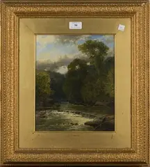 James Brandon Smith, Rocky River with Waterfall, oil on board