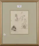 Roger Fry, Figure Studies in a Dutch Market, pencil drawing